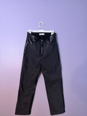Abercrombie, straight ankle ultra high-rise, black denim and leather
